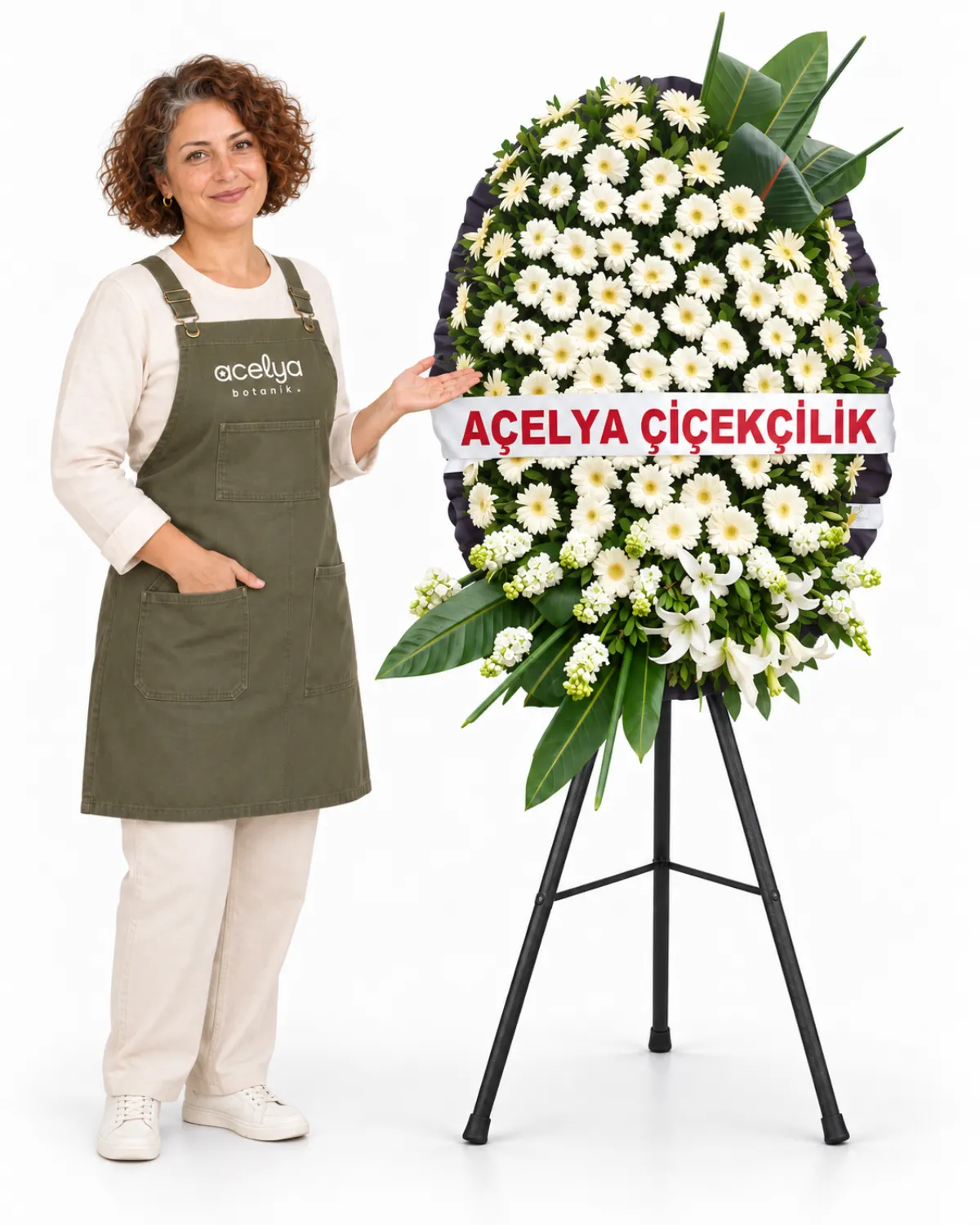 Beyaz Gerberalı Cenaze Çelengi 1