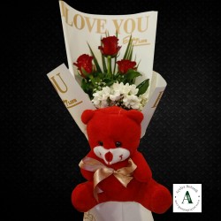 Peluş Ayıcıklı 3'lü Gül Buketi