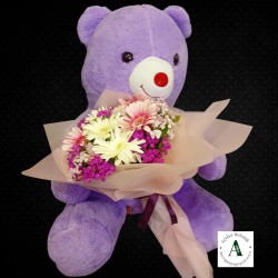 Mor Peluş Ayıcık Ve Mevsim Buketi